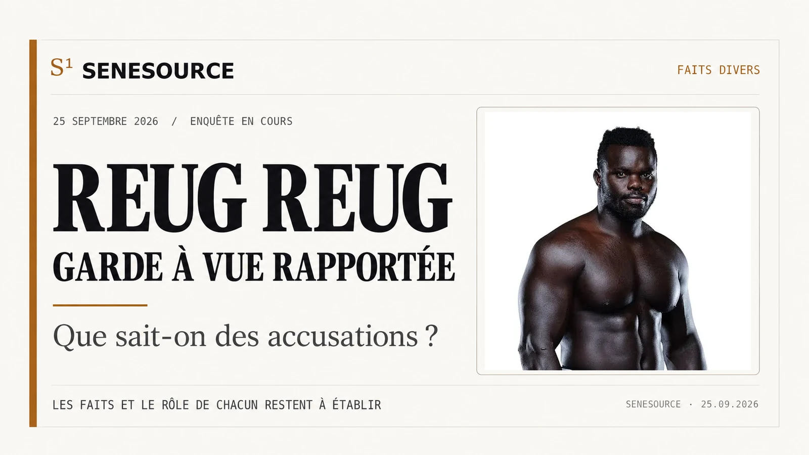 Portrait d’Oumar Kane, dit Reug Reug, dans une carte SeneSource annonçant une garde à vue rapportée par la presse.